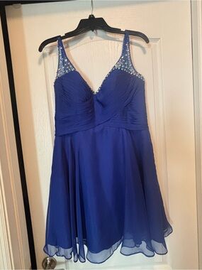 Alyce Paris Royal Blue Chiffon Cocktail Dress with Crystal Straps